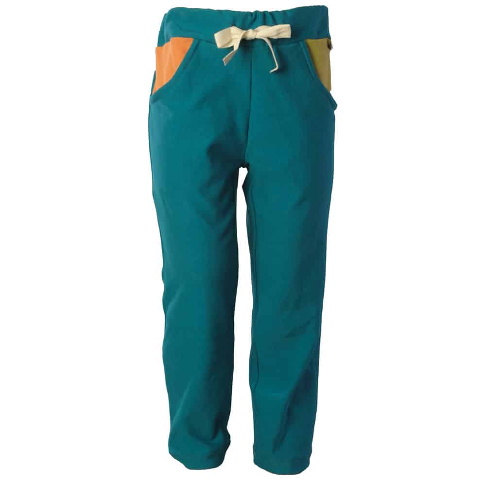 Pantalones de chándal orgánicos para niños Dirusake en color petróleo.