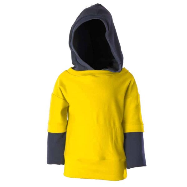 Sudadera efecto superpuesto de estilo Gamberro en color amarillo y azul marino para niños, de ToTó