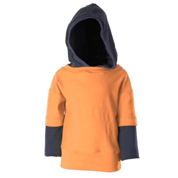 Sudadera efecto superpuesto de estilo Gamberro en color naranja y azul marino para niños, de ToTó